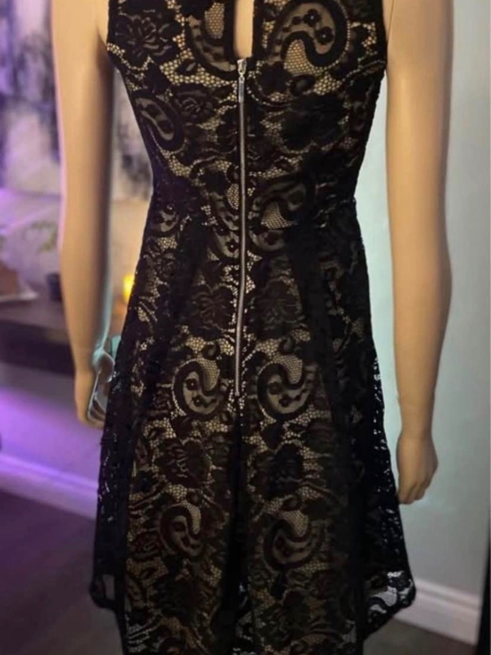NWT: Ricki’s Sleeveless Nude with Black Lace Overlay A-Line  Dress - Size 2 - Picture 4 of 12